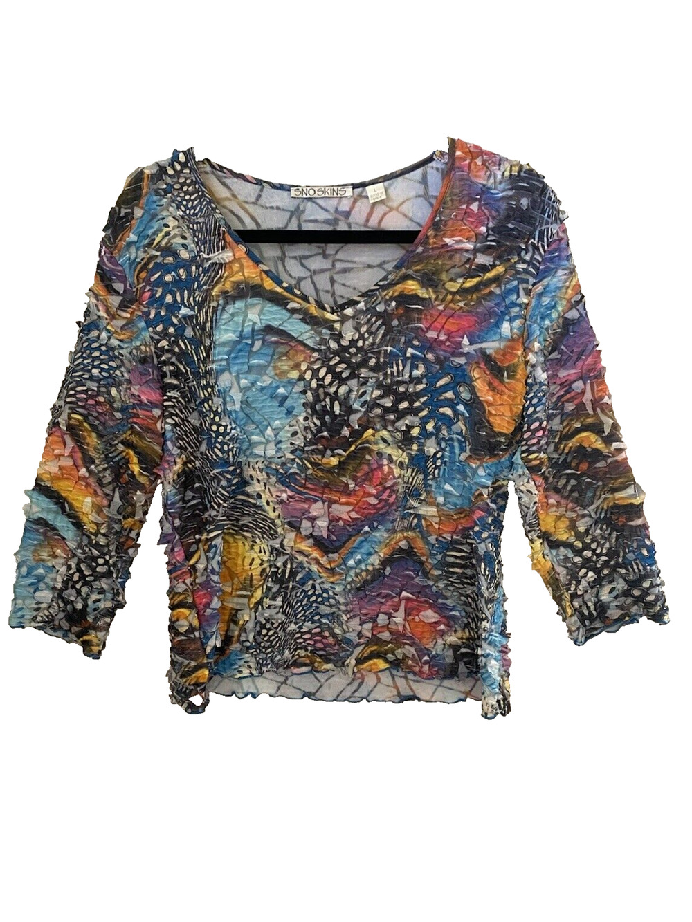 Sno Skins Shirt Womens Large Stretch Vintage Rare y2k Crinkle Pullover Blouse